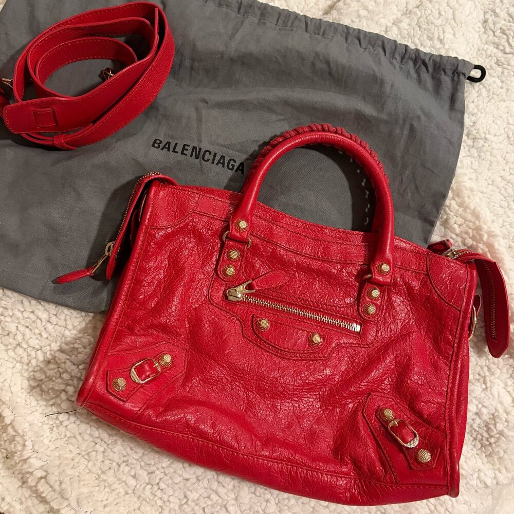 Balenciaga Giant Studs City Bag in Red and Gold size Small